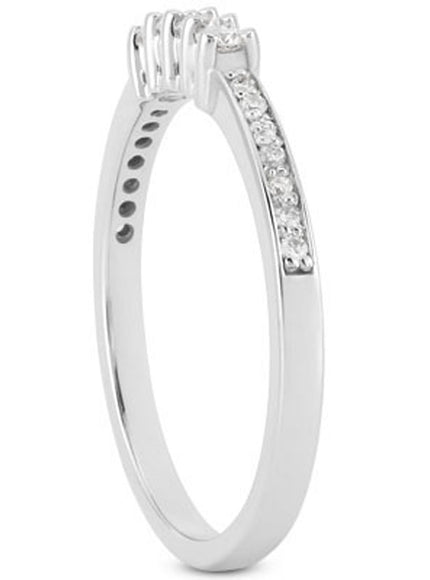 14k White Gold Wedding Band with Pave Set Diamonds and Prong Set Diamonds