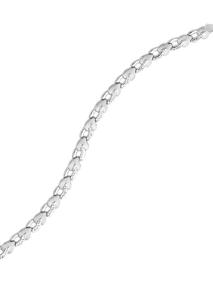 14k White Gold Heart Shape Textured Bracelet