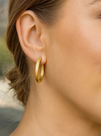 Endless Engraved Round Hoop Earrings in 14K Yellow Gold