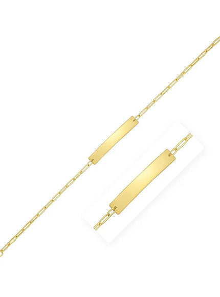 14k Yellow Gold 7 inch Paperclip Chain Bracelet with Bar