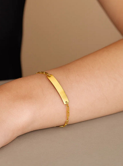 14k Yellow Gold 7 inch Paperclip Chain Bracelet with Bar