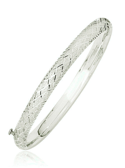 14k White Gold Diamond Carved Bangle (6.0 mm)
