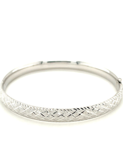 14k White Gold Diamond Carved Bangle (6.0 mm)