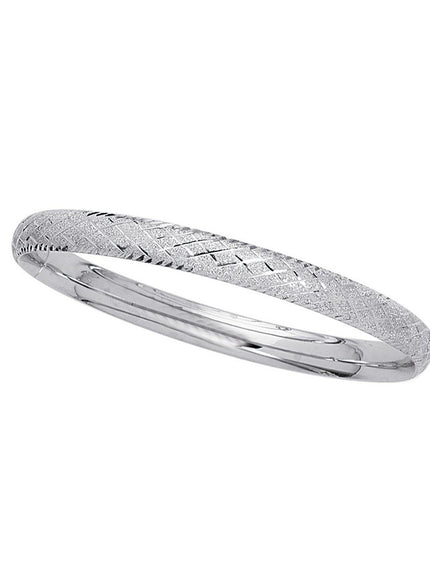 14k White Gold Diamond Carved Bangle (6.0 mm)