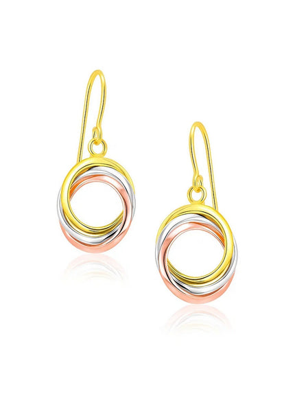 14k Tri-Color Gold Open Entwined Ring Earrings
