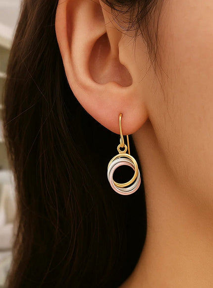14k Tri-Color Gold Open Entwined Ring Earrings