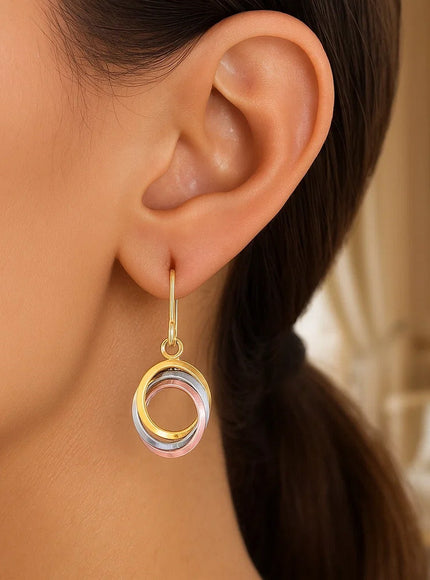 14k Tri-Color Gold Open Entwined Ring Earrings