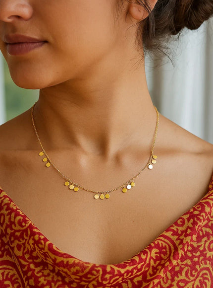 14k Yellow Gold Necklace with Circle Dangle Stations