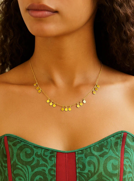 14k Yellow Gold Necklace with Circle Dangle Stations