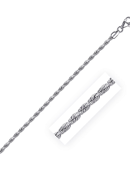 2.5mm 14k White Gold Solid Diamond Cut Rope Chain