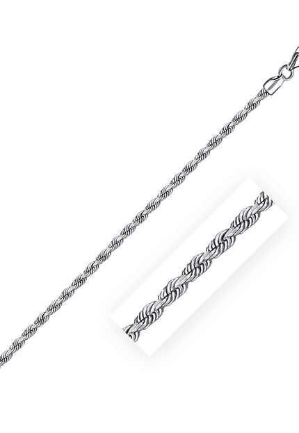 2.5mm 14k White Gold Solid Diamond Cut Rope Chain