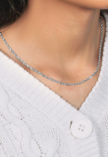 2.5mm 14k White Gold Solid Diamond Cut Rope Chain
