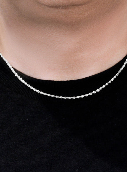 2.5mm 14k White Gold Solid Diamond Cut Rope Chain