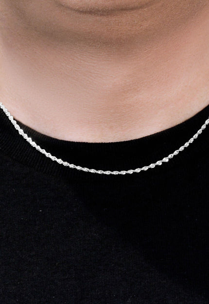 2.5mm 14k White Gold Solid Diamond Cut Rope Chain
