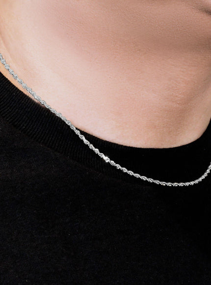 2.5mm 14k White Gold Solid Diamond Cut Rope Chain