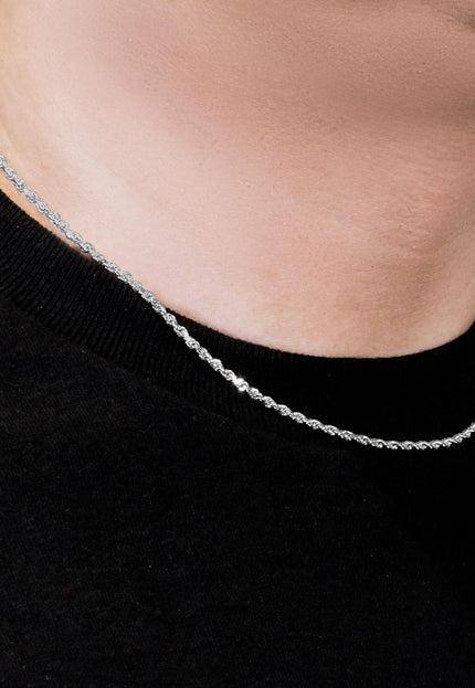 2.5mm 14k White Gold Solid Diamond Cut Rope Chain