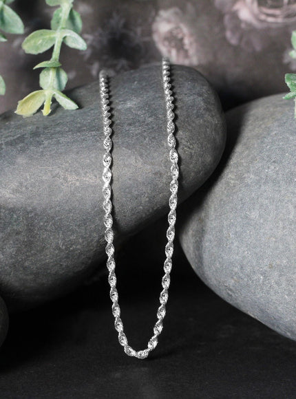 2.5mm 14k White Gold Solid Diamond Cut Rope Chain