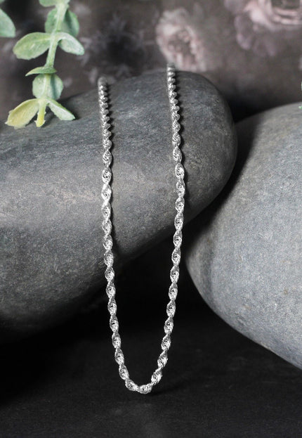 2.5mm 14k White Gold Solid Diamond Cut Rope Chain
