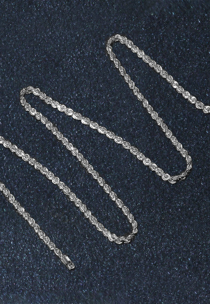 2.5mm 14k White Gold Solid Diamond Cut Rope Chain