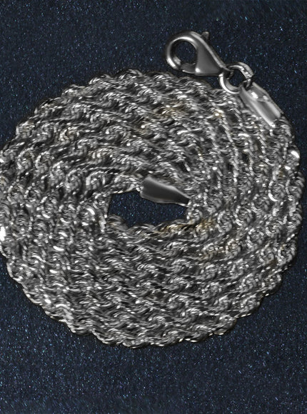 2.5mm 14k White Gold Solid Diamond Cut Rope Chain