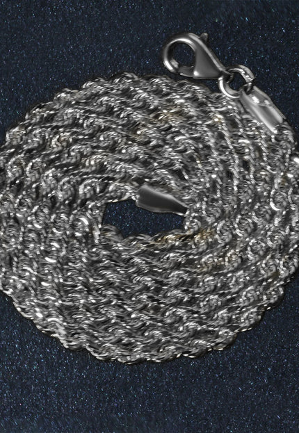 2.5mm 14k White Gold Solid Diamond Cut Rope Chain