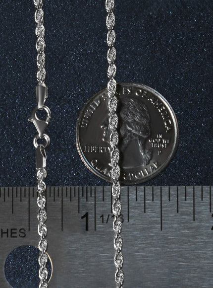 2.5mm 14k White Gold Solid Diamond Cut Rope Chain