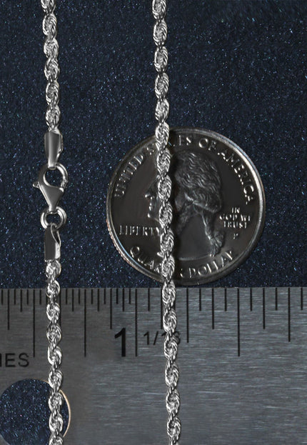 2.5mm 14k White Gold Solid Diamond Cut Rope Chain