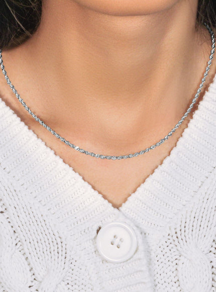 2.5mm 14k White Gold Solid Diamond Cut Rope Chain