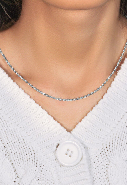 2.5mm 14k White Gold Solid Diamond Cut Rope Chain