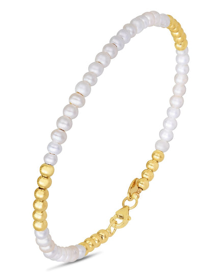 14k Yellow Gold High Polish Freshwater Pearl Pallina Bead Bracelet