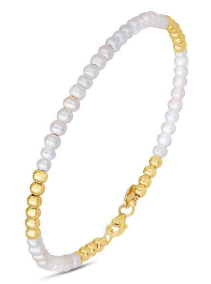 14k Yellow Gold High Polish Freshwater Pearl Pallina Bead Bracelet