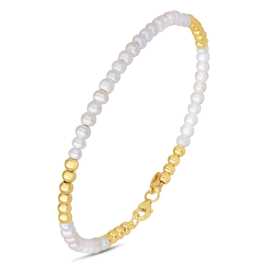 14k Yellow Gold High Polish Freshwater Pearl Pallina Bead Bracelet
