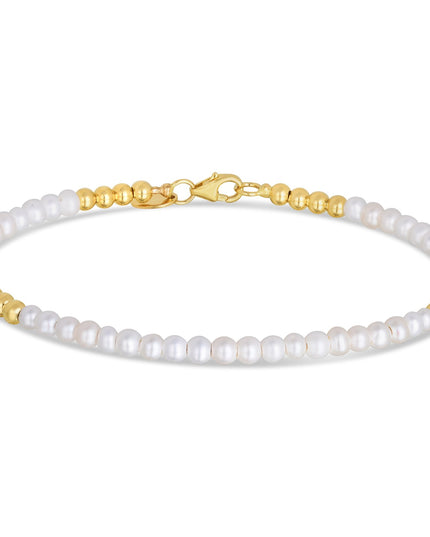 14k Yellow Gold High Polish Freshwater Pearl Pallina Bead Bracelet