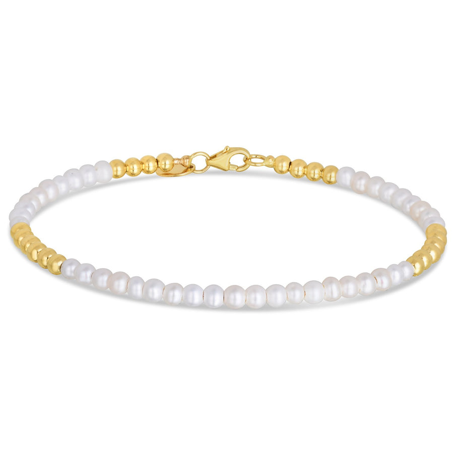 14k Yellow Gold High Polish Freshwater Pearl Pallina Bead Bracelet