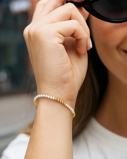 14k Yellow Gold High Polish Freshwater Pearl Pallina Bead Bracelet