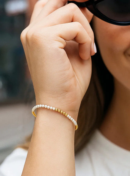 14k Yellow Gold High Polish Freshwater Pearl Pallina Bead Bracelet