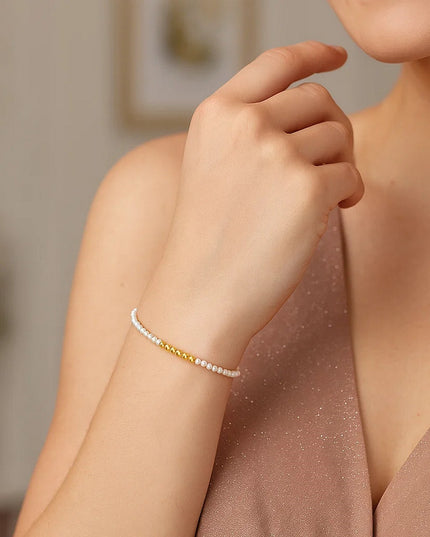 14k Yellow Gold High Polish Freshwater Pearl Pallina Bead Bracelet