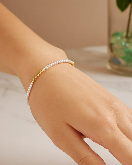 14k Yellow Gold High Polish Freshwater Pearl Pallina Bead Bracelet