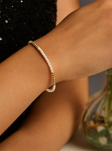 14k Yellow Gold High Polish Freshwater Pearl Pallina Bead Bracelet