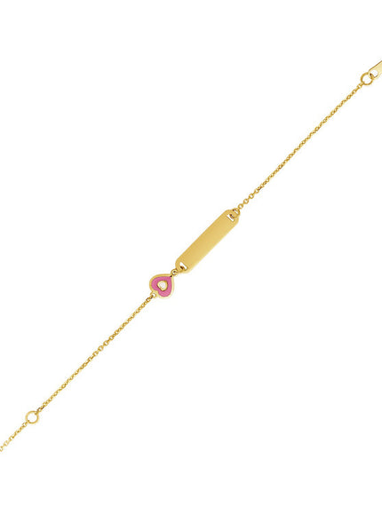 14k Yellow Gold 5 1/2 inch Childrens ID Bracelet with Enameled Heart