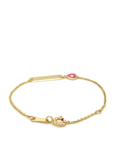 14k Yellow Gold 5 1/2 inch Childrens ID Bracelet with Enameled Heart