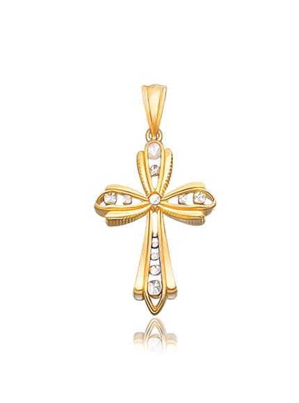 14k Two-Tone Gold Fancy Cross Pendant with Diamond Cuts