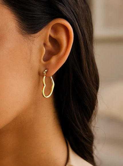 10k Yellow Gold Heart Hoop Earrings