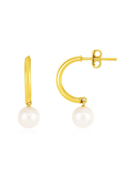 14k Yellow Gold Half Hoop Earrings with Pearls