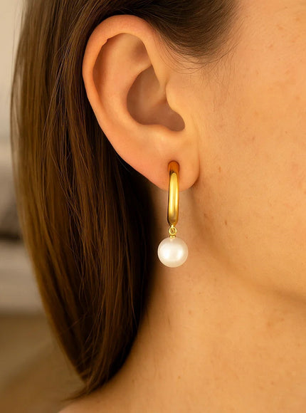 14k Yellow Gold Half Hoop Earrings with Pearls