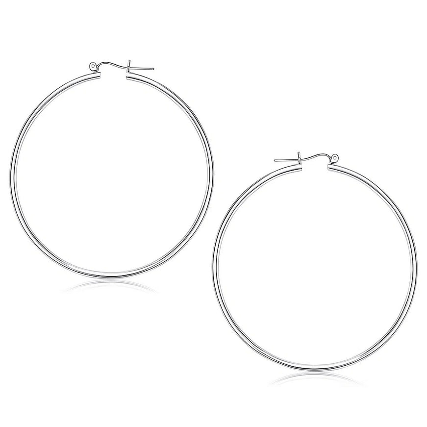 14k White Gold Polished Hoop Earrings (60 mm)