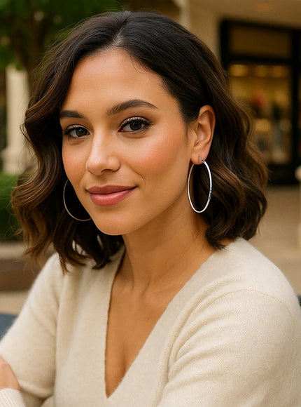 14k White Gold Polished Hoop Earrings (60 mm)