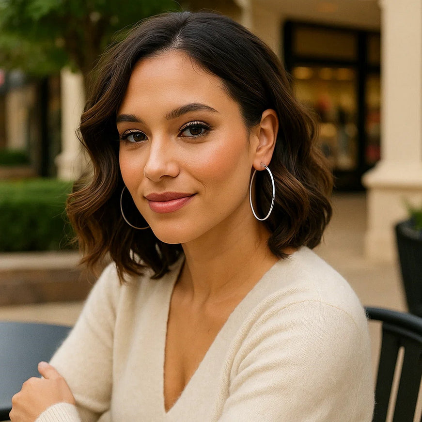 14k White Gold Polished Hoop Earrings (60 mm)