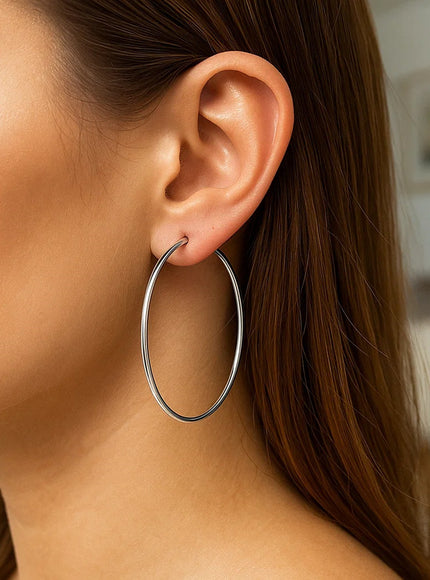 14k White Gold Polished Hoop Earrings (60 mm)