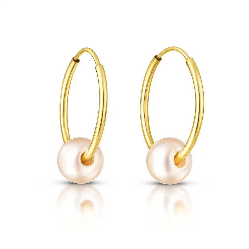 14k Yellow Gold Round Endless Pearl Earring